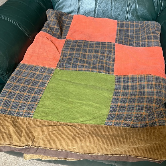Handmade and well loved corduroy patchwork blanket throw - Picture 2 of 16